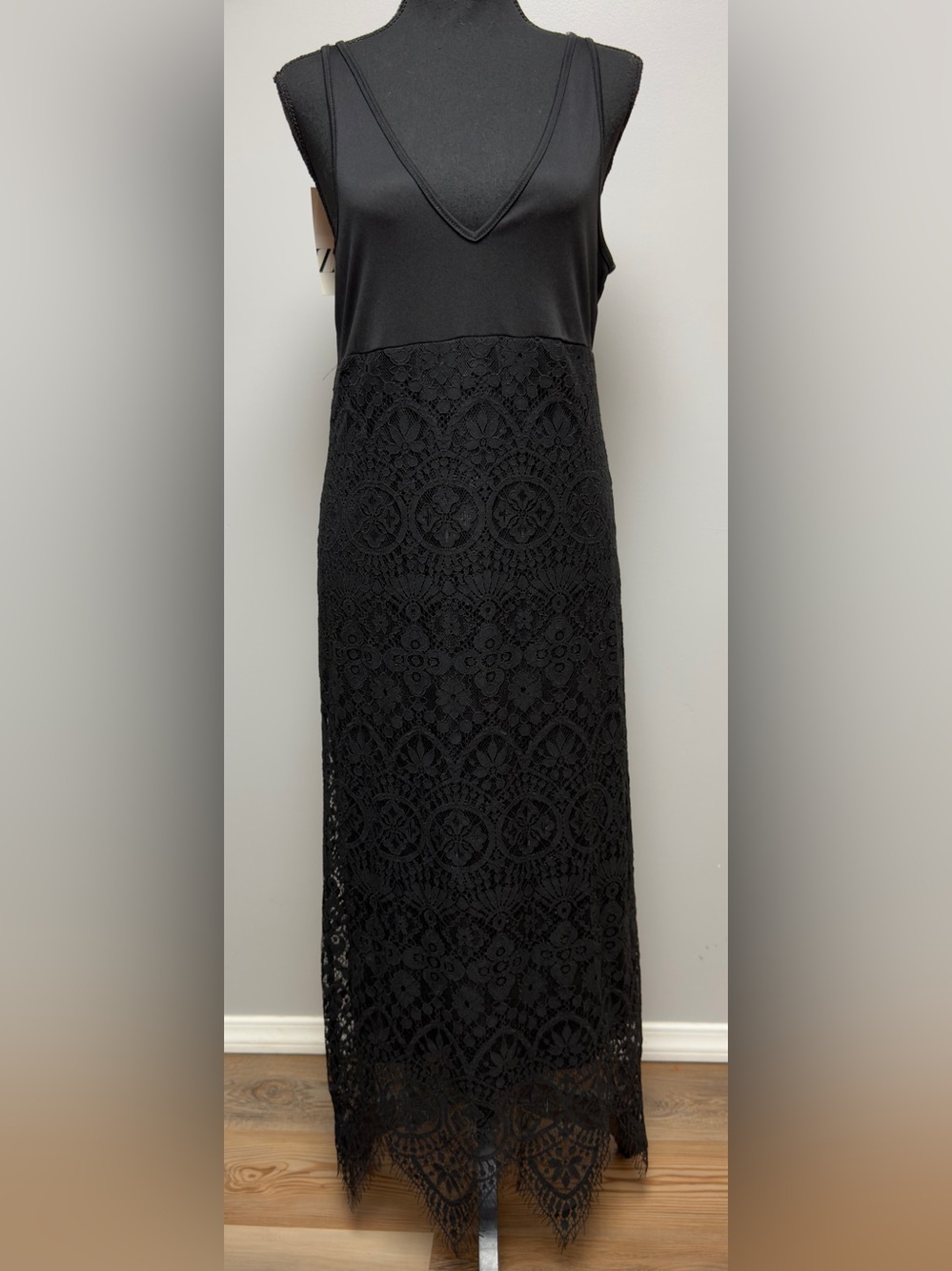 NWT ZARA Black Lace Sleeveless Maxi Dress Low V-Back Size M New With Tags